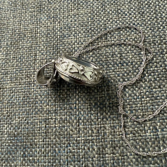 Sterling Silver 925 Druzy Heart Filigree Oval Agate Pendant Necklace - Picture 5 of 7